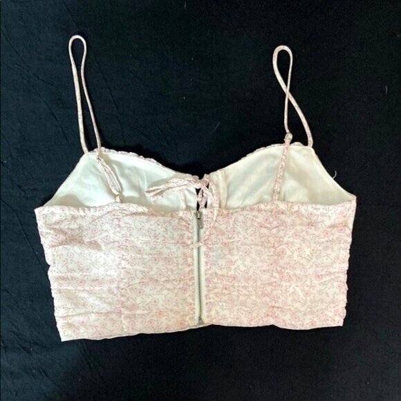 Cotton Candy Pink Bustier Tie Front Crop Top Cherry Blossom Pink Off White - Picture 3 of 11